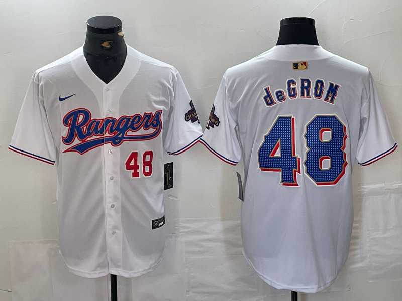 Mens Texas Rangers #48 Jacob deGrom Number White 2024 Gold Collection Limited Cool Base Jerseys